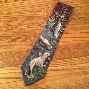 Vintage 90s Endangered Species “California Sea Lions” 100% Silk Men’s Tie